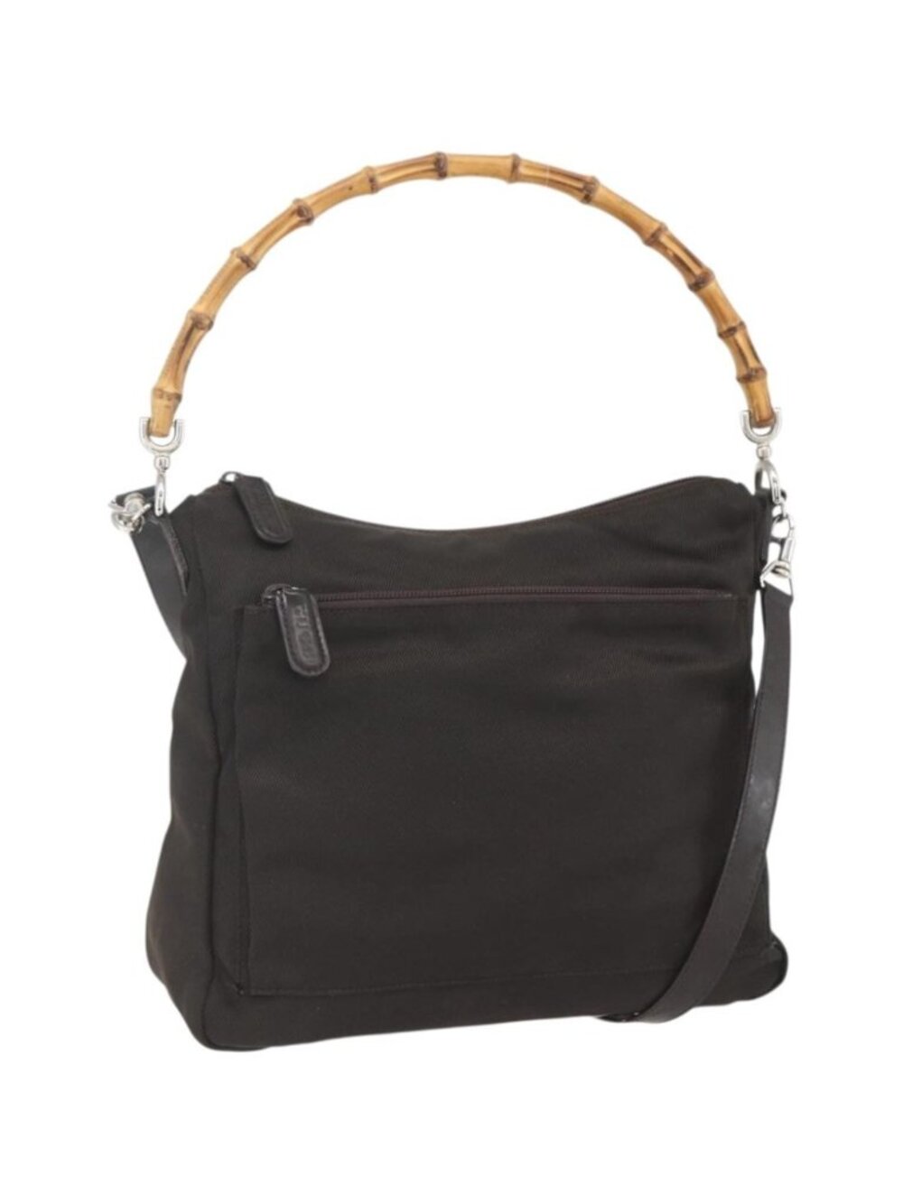 GUCCI Bamboo Shoulder Bag Nylon 2way Brown Silver